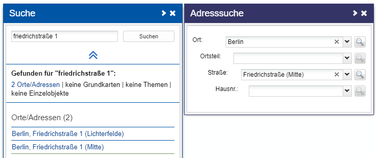 Illustration der allgemeinen Suche und Adresssuche